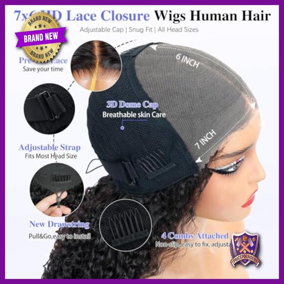 7x6 Glueless HD Lace Front Wig Human Hair 200% Density Drawstring main image 6
